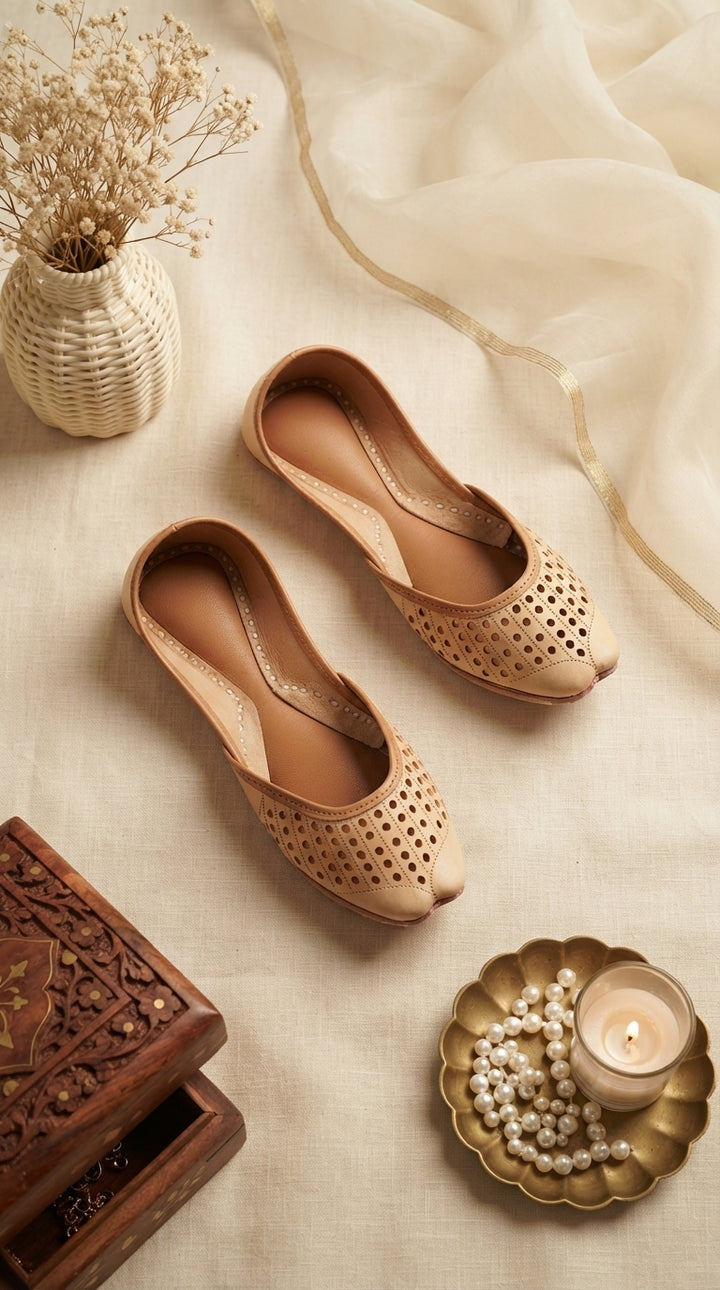 Fawn Leather Khussa For Women EC8879
