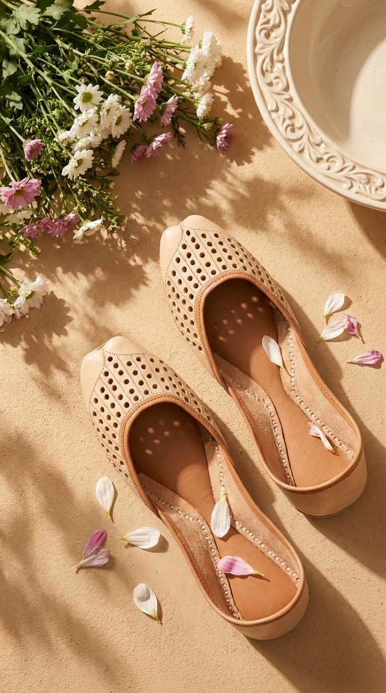 Fawn Leather Khussa For Women EC8879