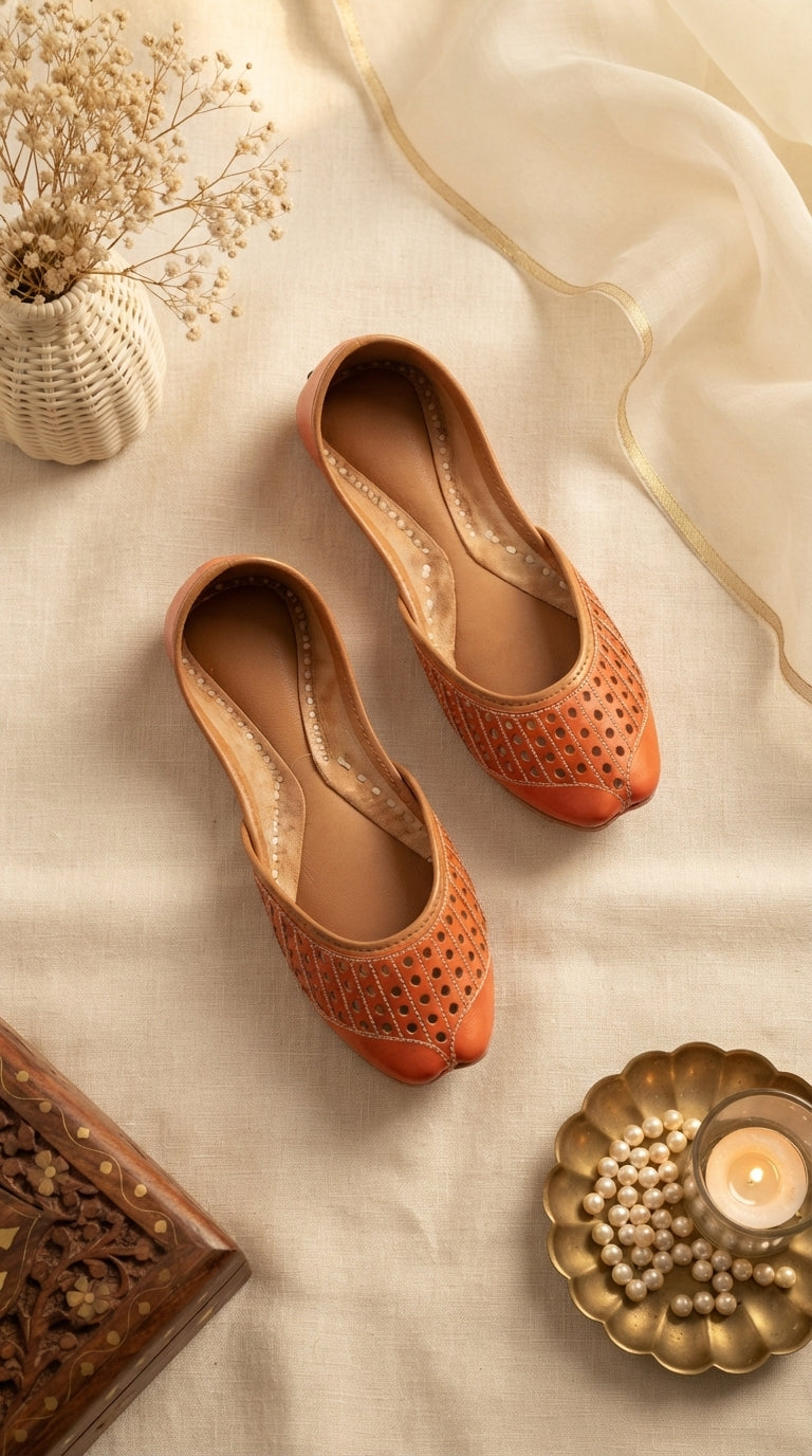 Orange Leather Khussa For Women EC8879