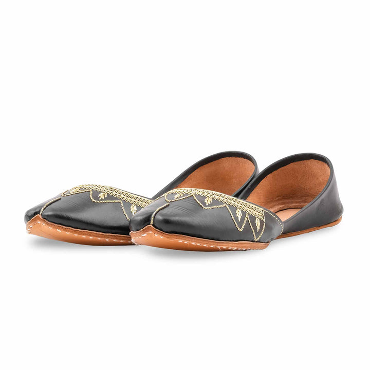 Black Leather Khussa For Women EC8880