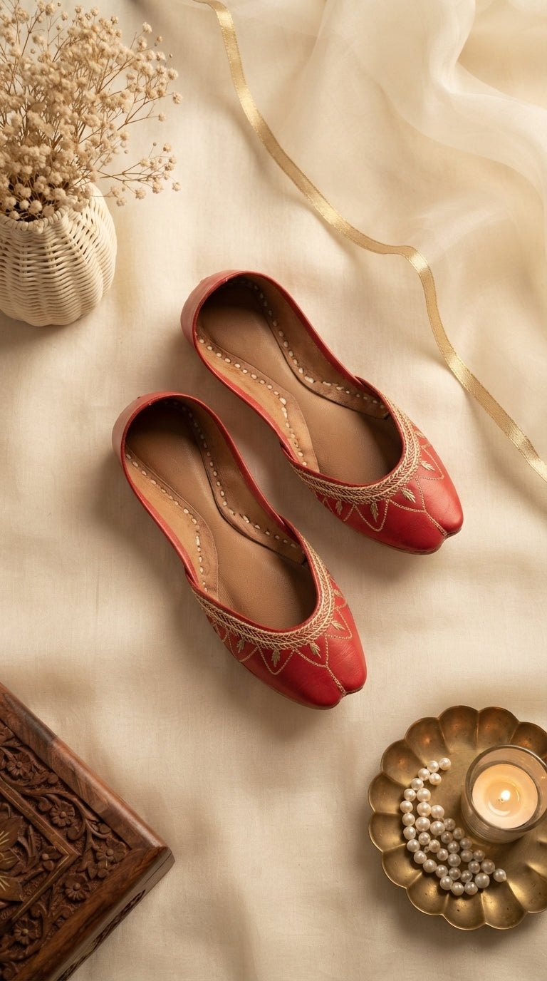 Red Leather Khussa For Women EC8880