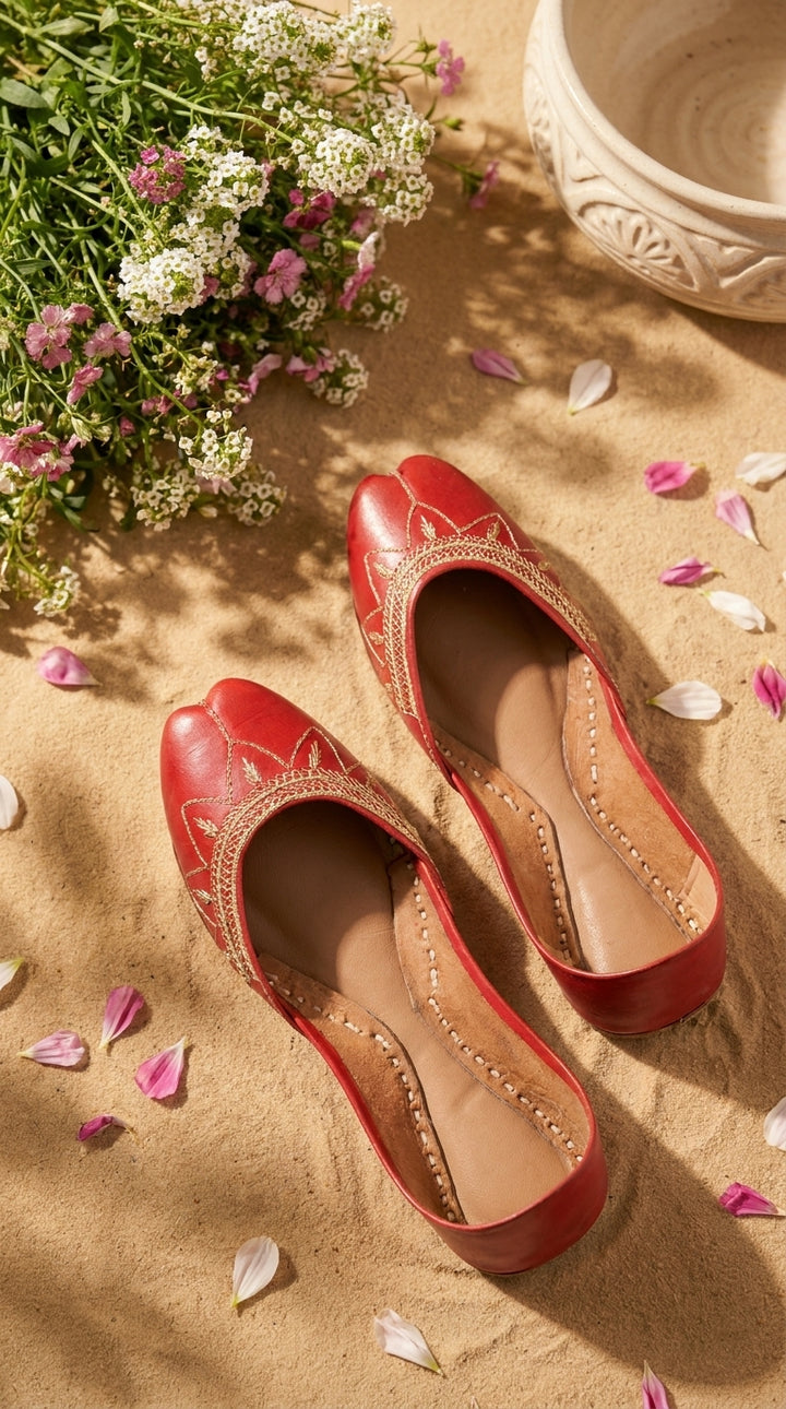 Red Leather Khussa For Women EC8880