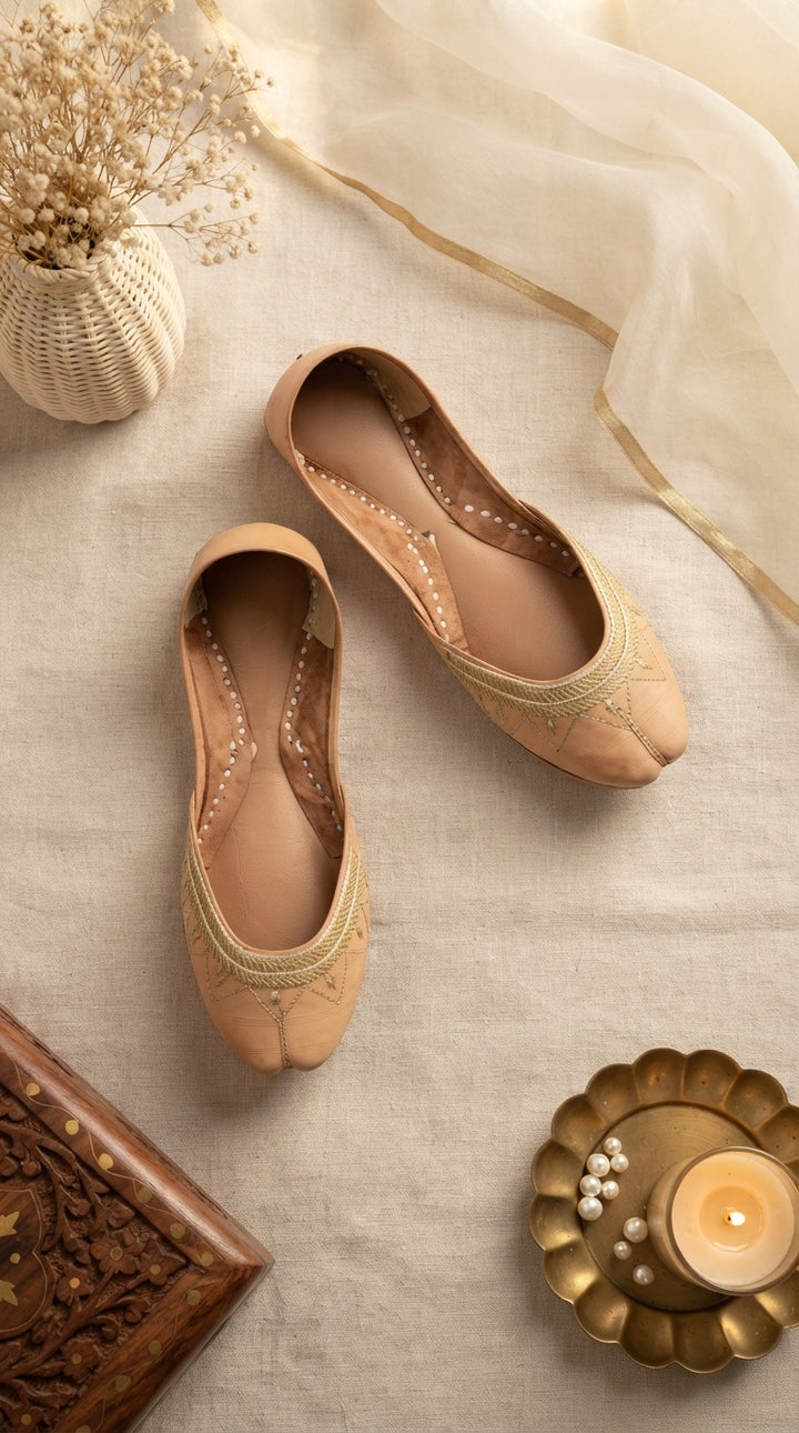 Fawn Leather Khussa For Women EC8880