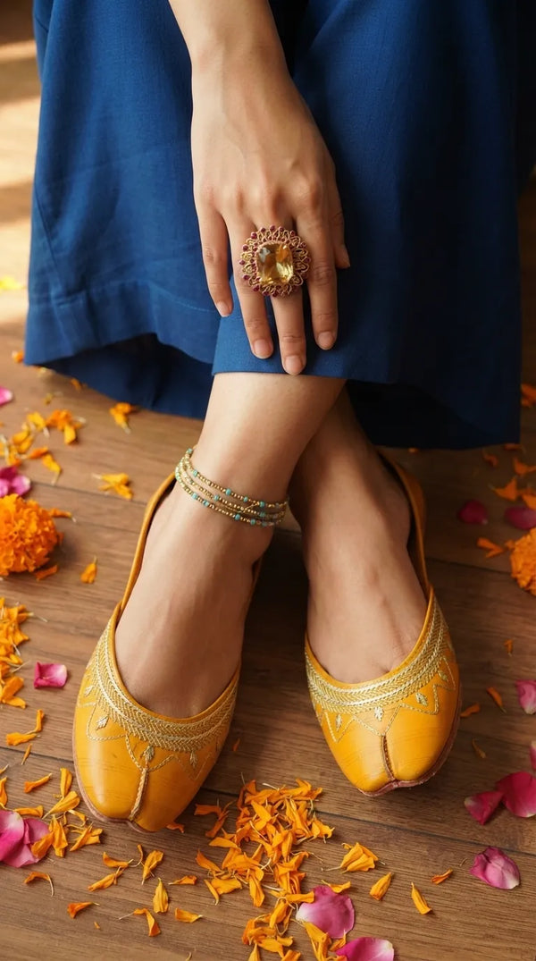 Yellow Leather Khussa For Women EC8880