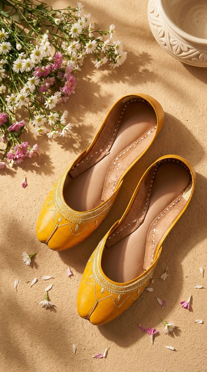 Yellow Leather Khussa For Women EC8880