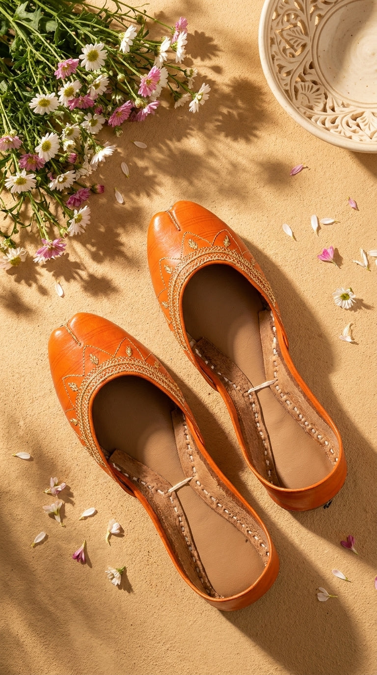 Orange Leather Khussa For Women EC8880