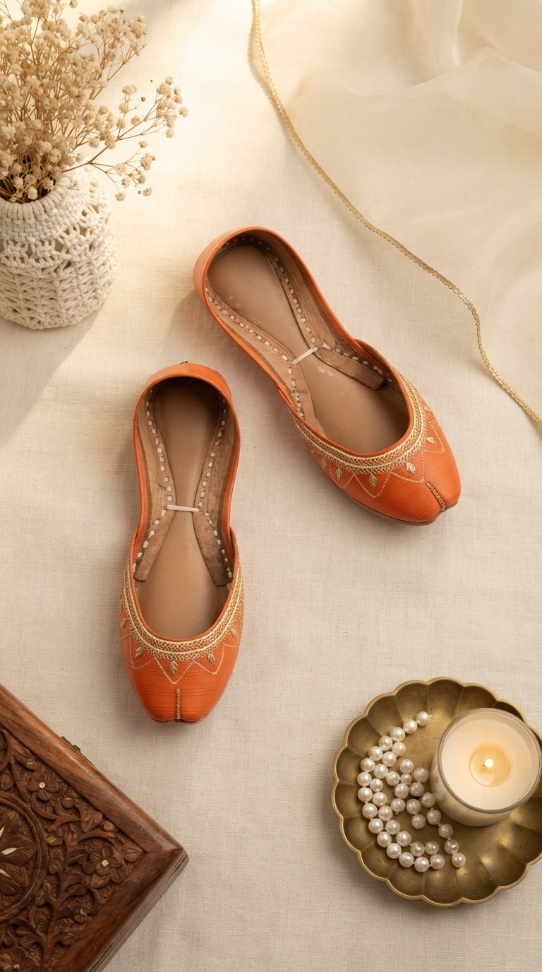 Orange Leather Khussa For Women EC8880