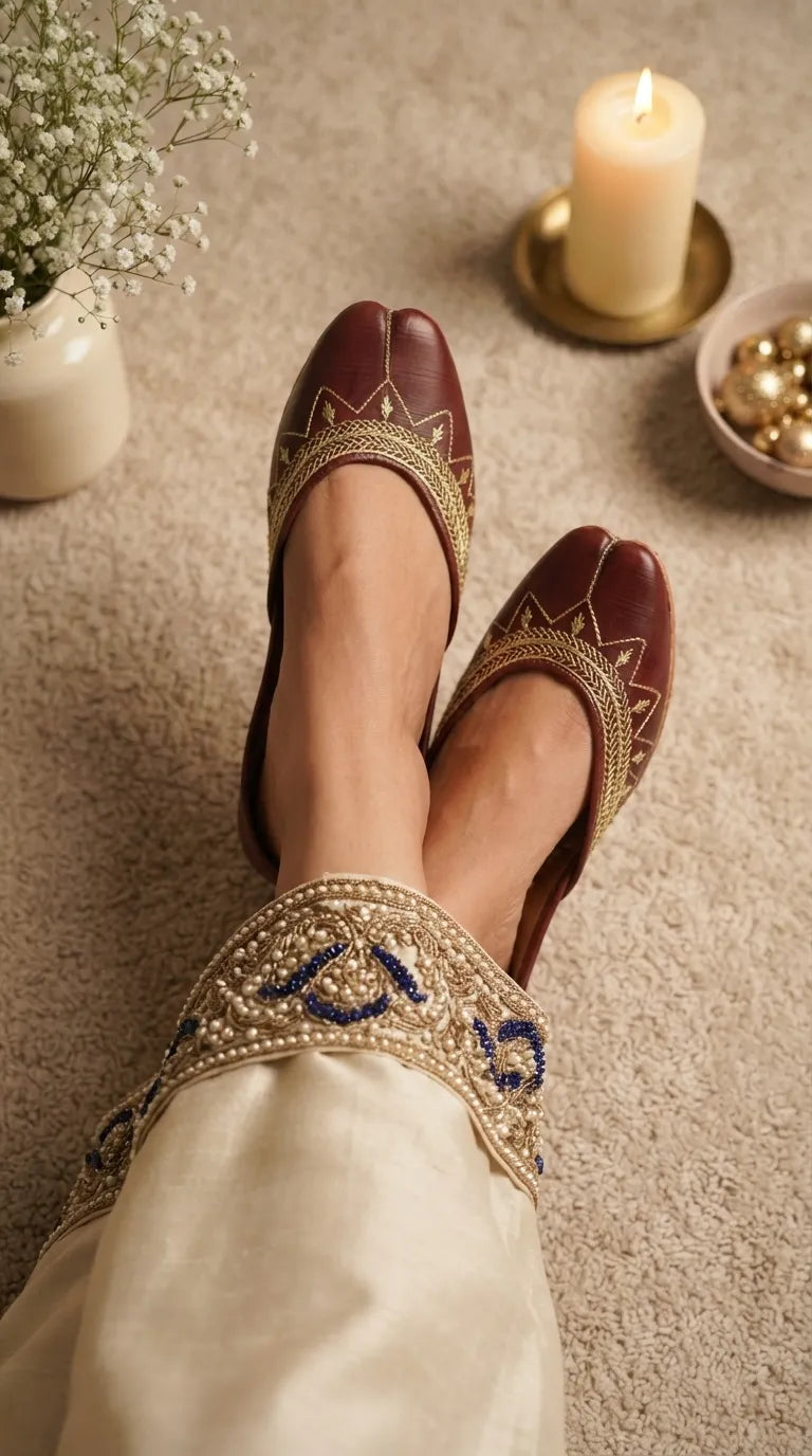 Coffee Leather Khussa For Women EC8880