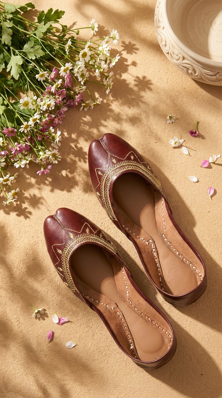 Coffee Leather Khussa For Women EC8880