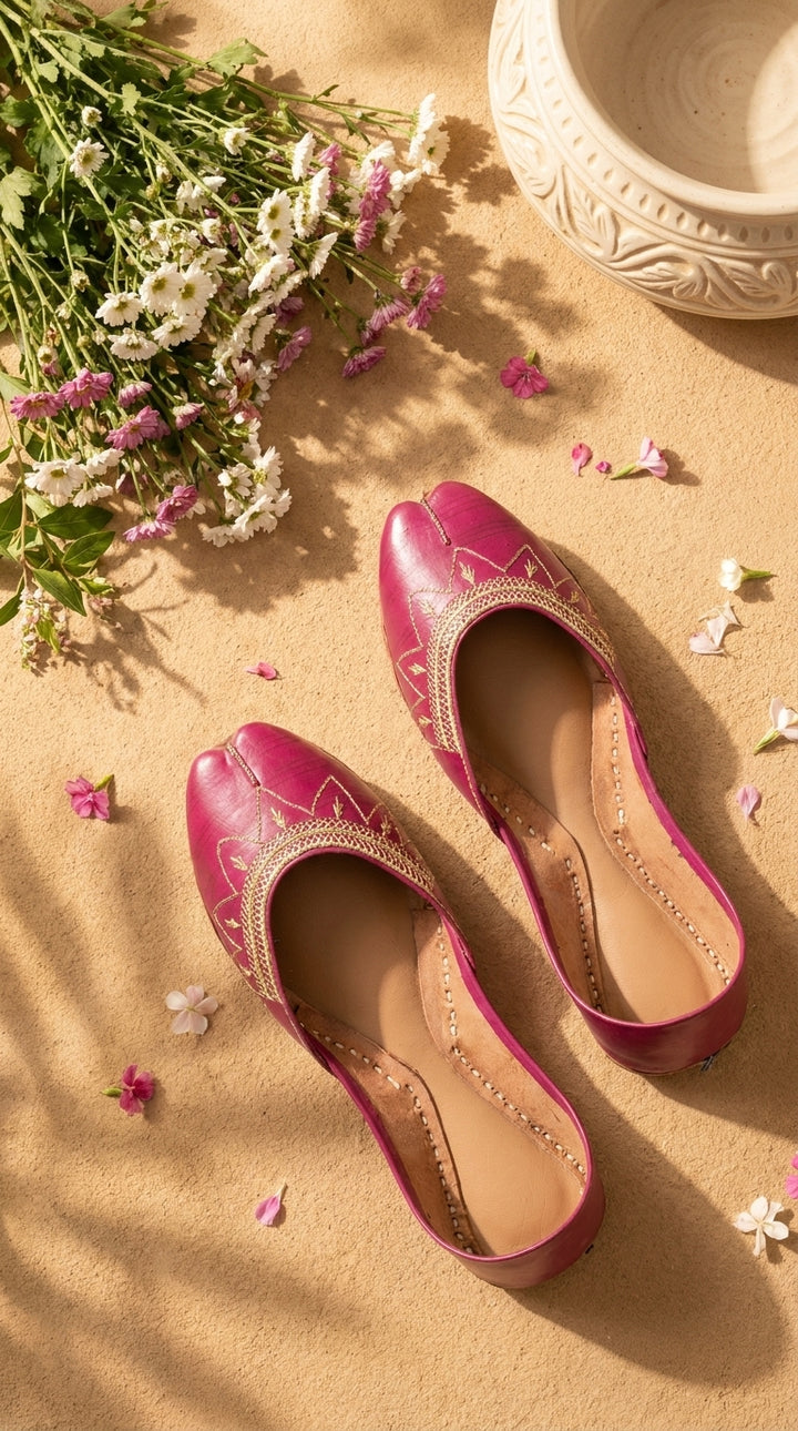Pink Leather Khussa For Women EC8880