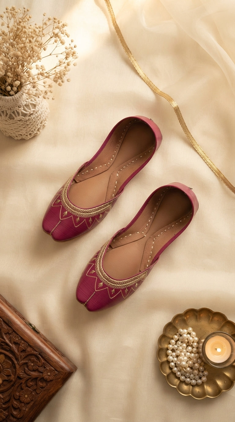 Pink Leather Khussa For Women EC8880