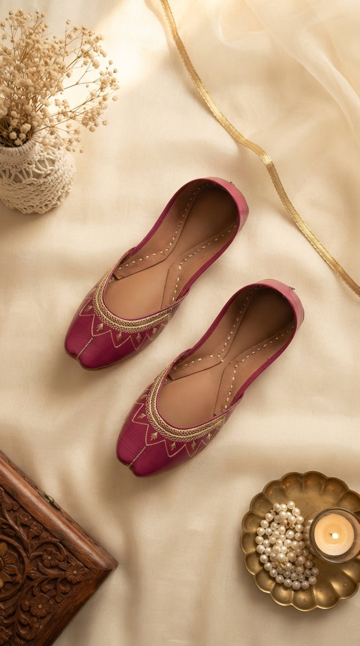 Pink Leather Khussa For Women EC8880
