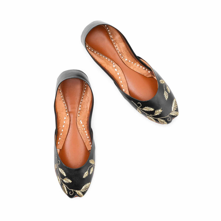 Black Leather Khussa For Women EC8881