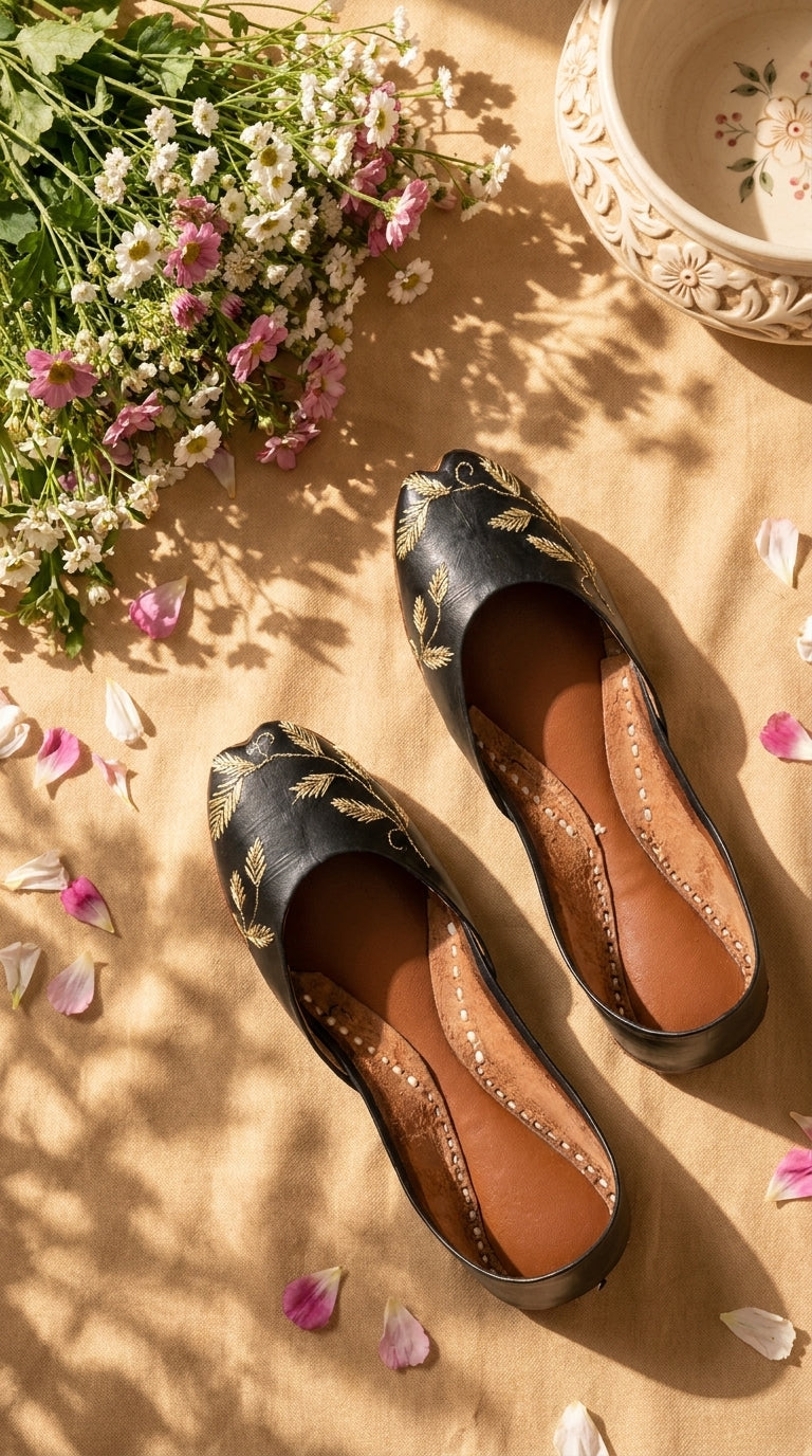 Black Leather Khussa For Women EC8881