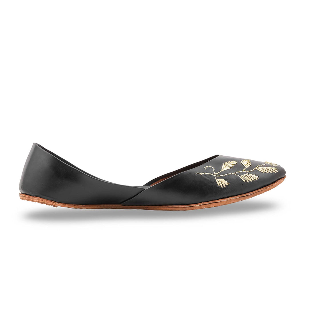 Black Leather Khussa For Women EC8881