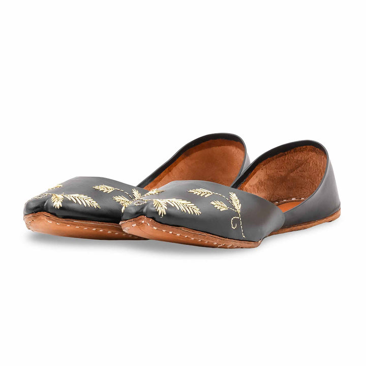 Black Leather Khussa For Women EC8881