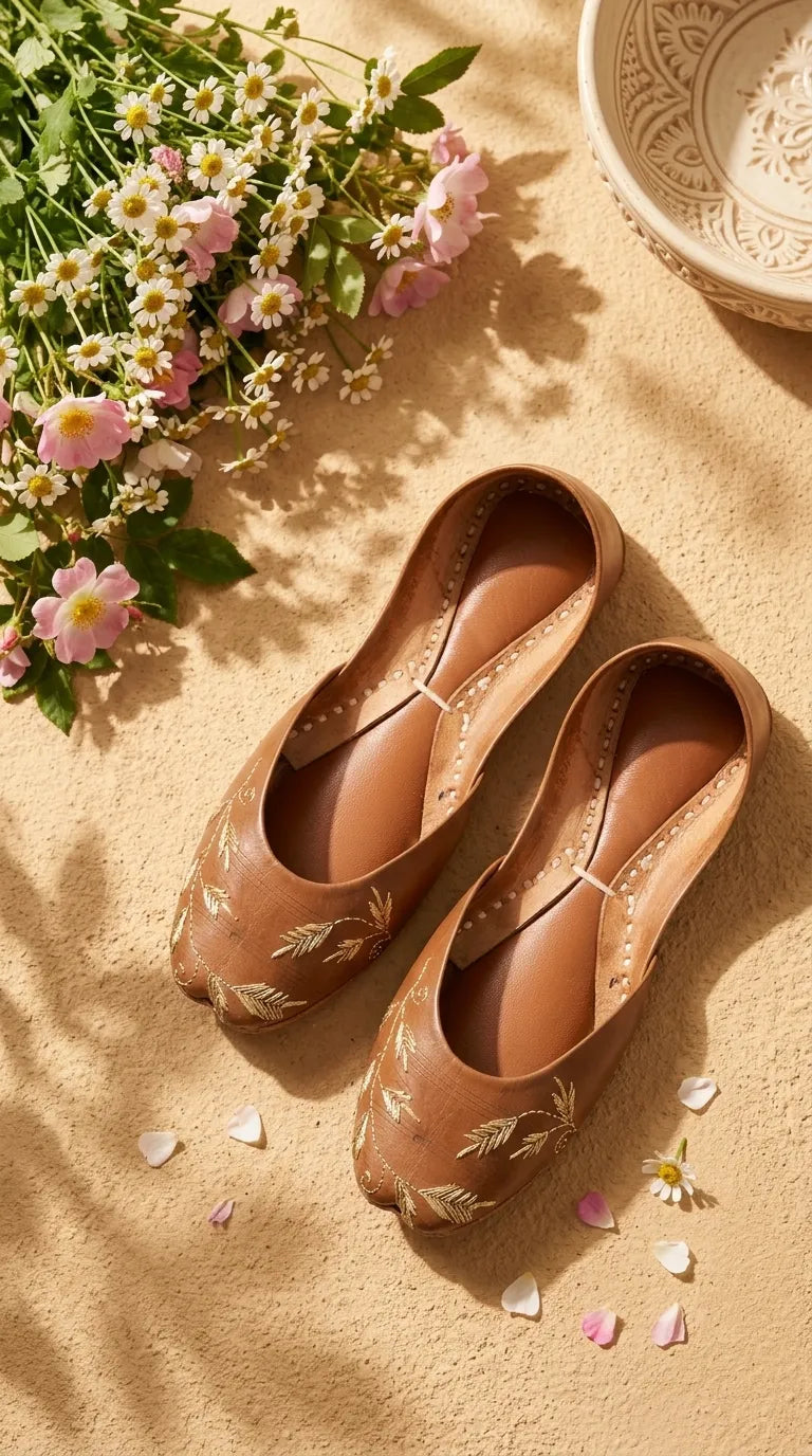 Brown Leather Khussa For Women EC8881