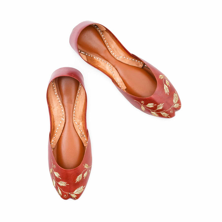 Maroon Leather Khussa For Women EC8881