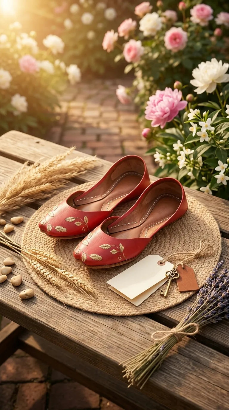 Red Leather Khussa For Women EC8881
