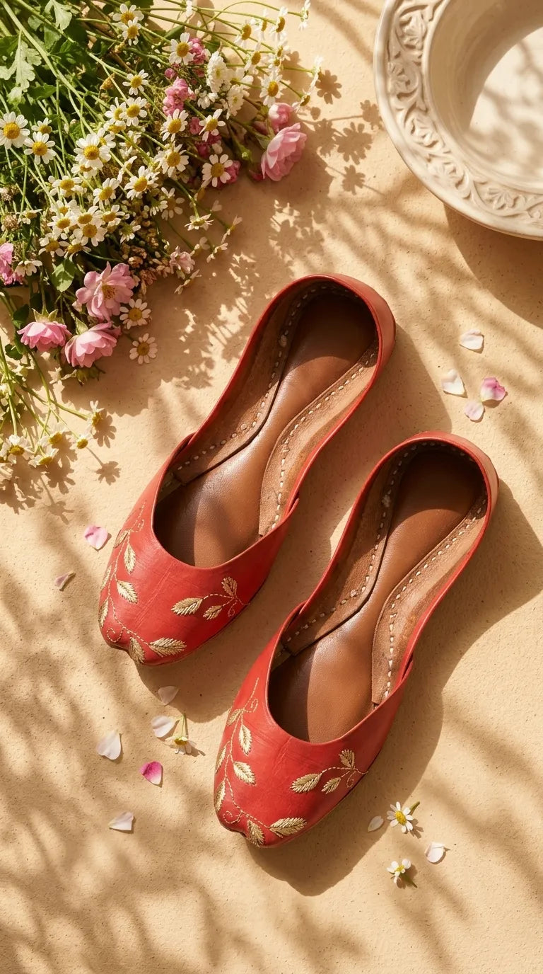 Red Leather Khussa For Women EC8881