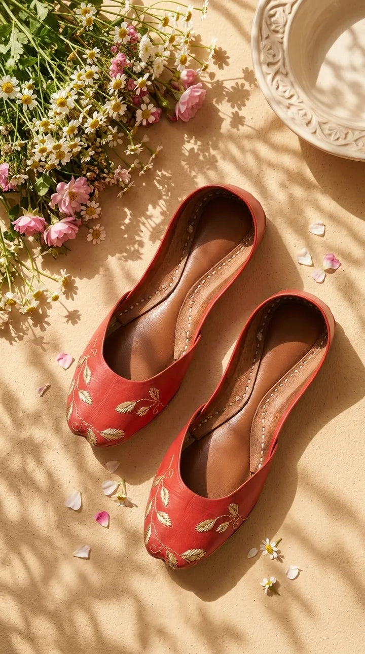 Red Leather Khussa For Women EC8881