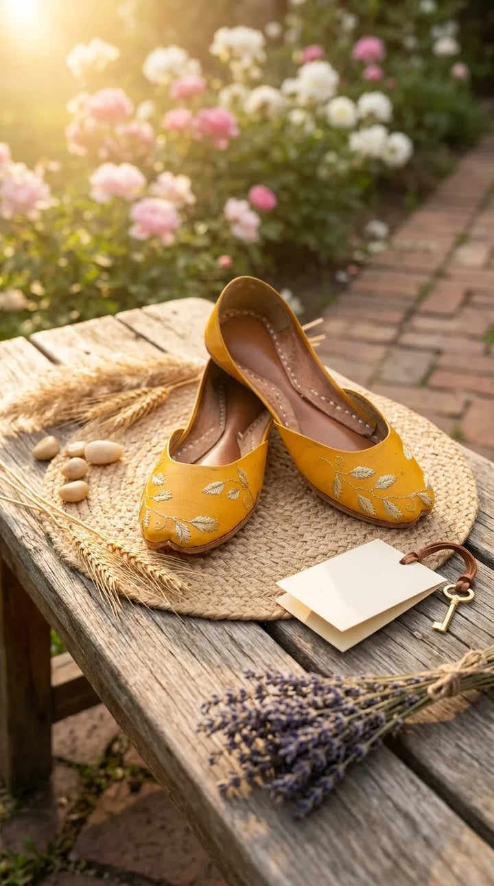 Yellow Leather Khussa For Women EC8881