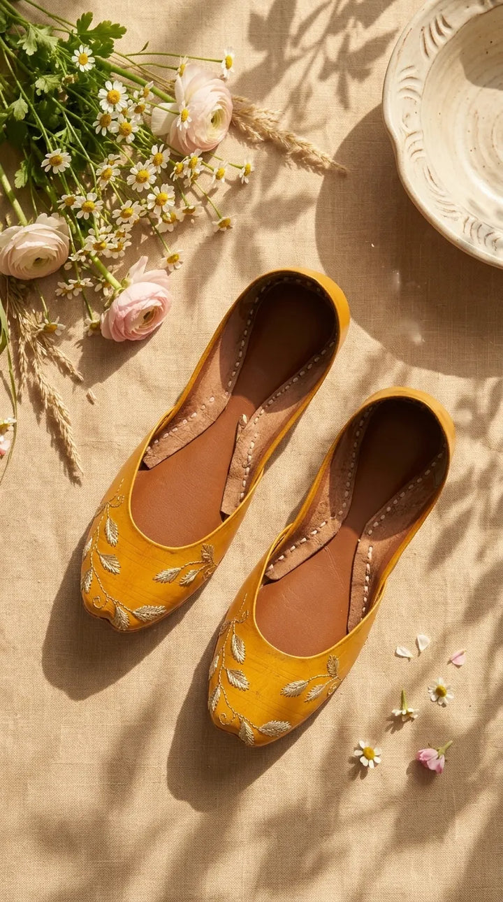 Yellow Leather Khussa For Women EC8881