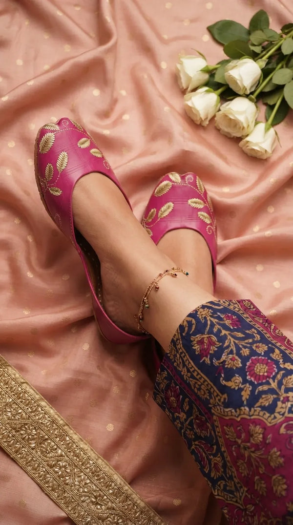 Pink Leather Khussa For Women EC8881
