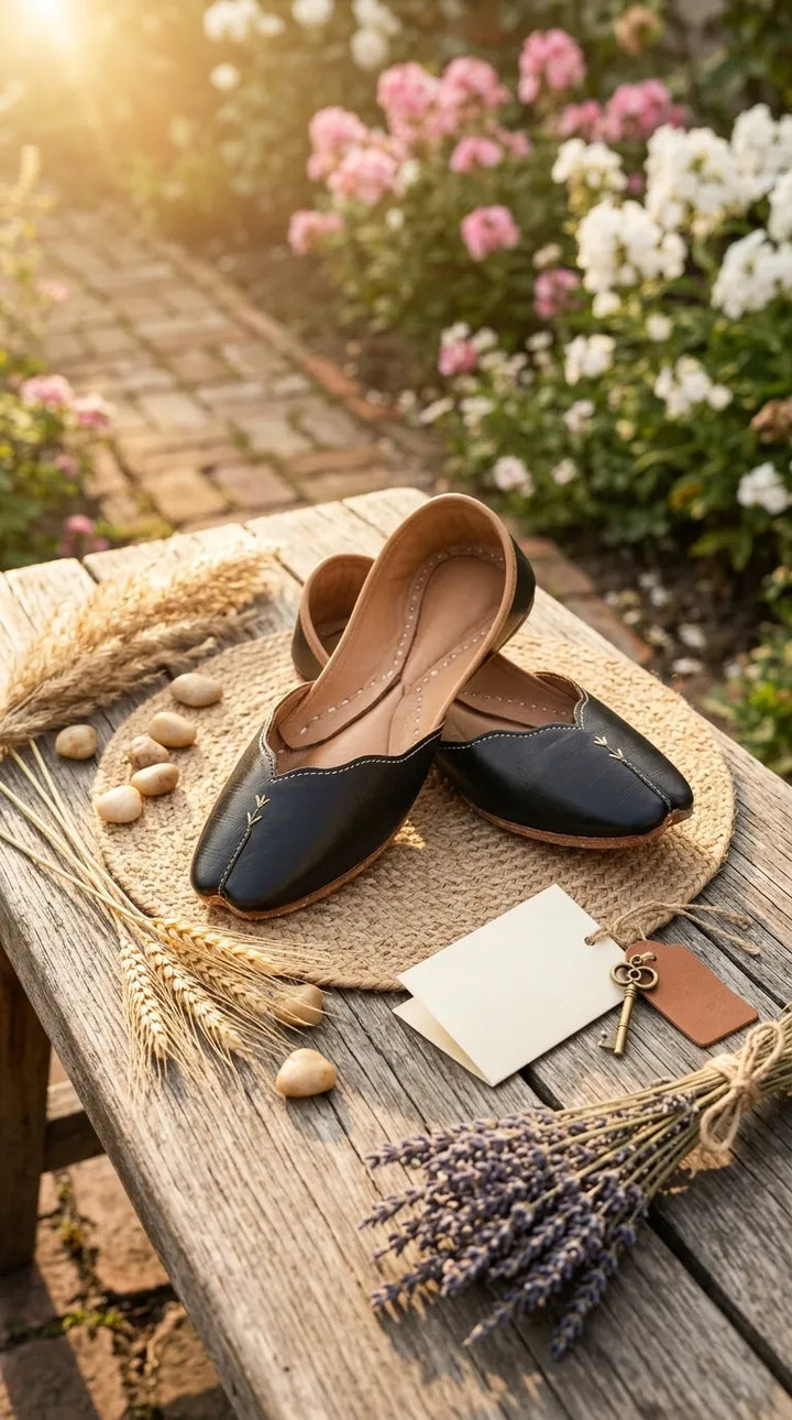 Black Leather Khussa For Women EC8882