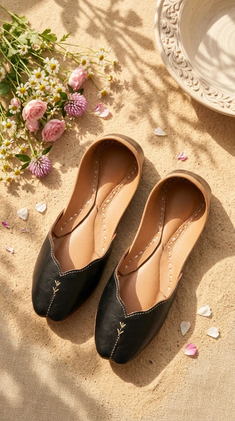 Black Leather Khussa For Women EC8882
