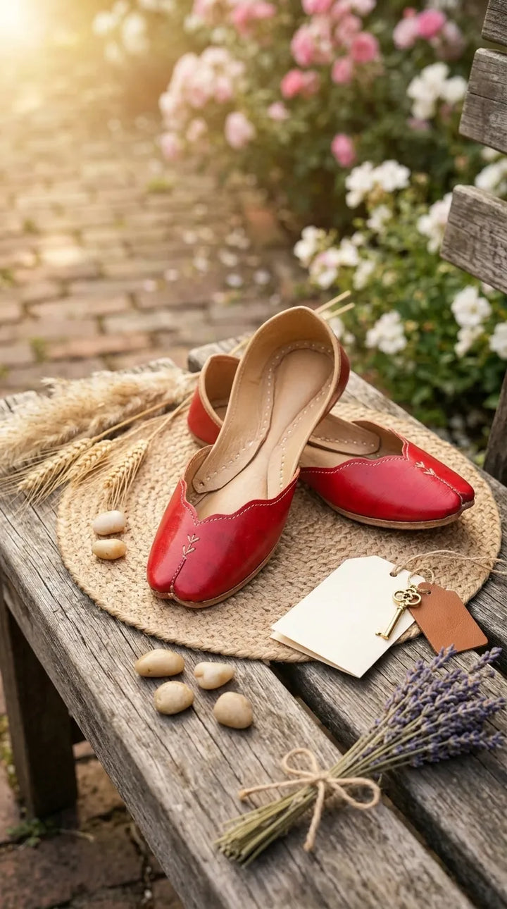 Red Leather Khussa For Women EC8882