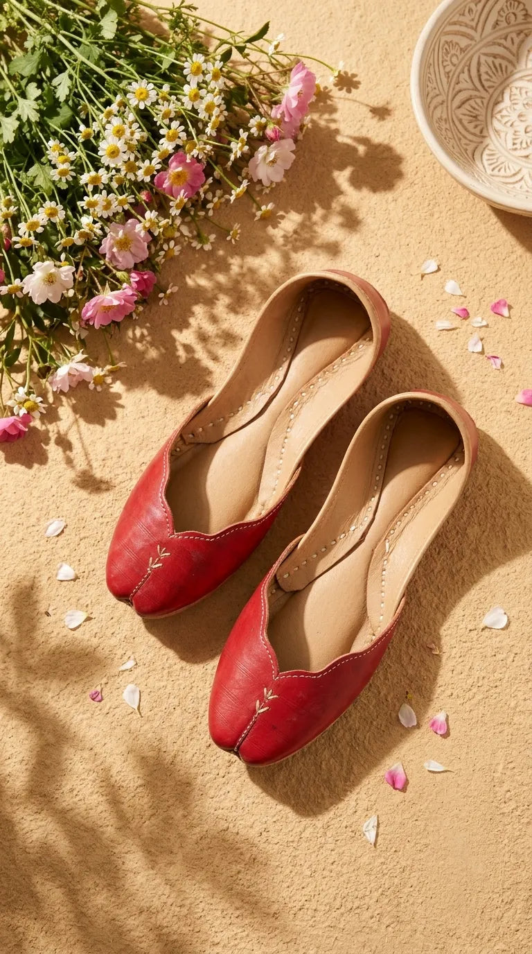 Red Leather Khussa For Women EC8882