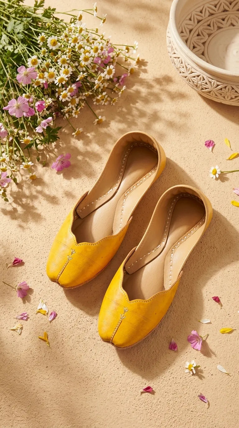 Yellow Leather Khussa For Women EC8882