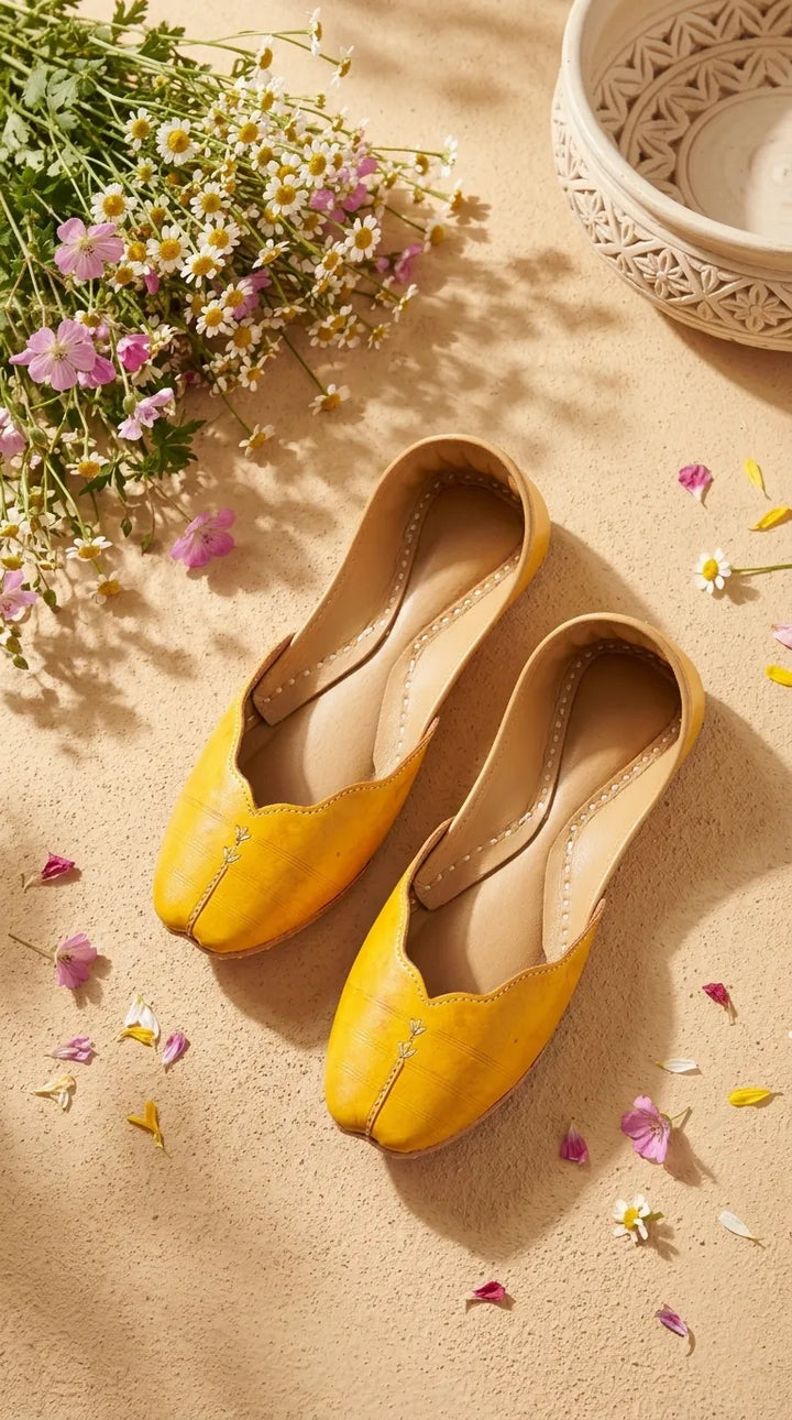 Yellow Leather Khussa For Women EC8882