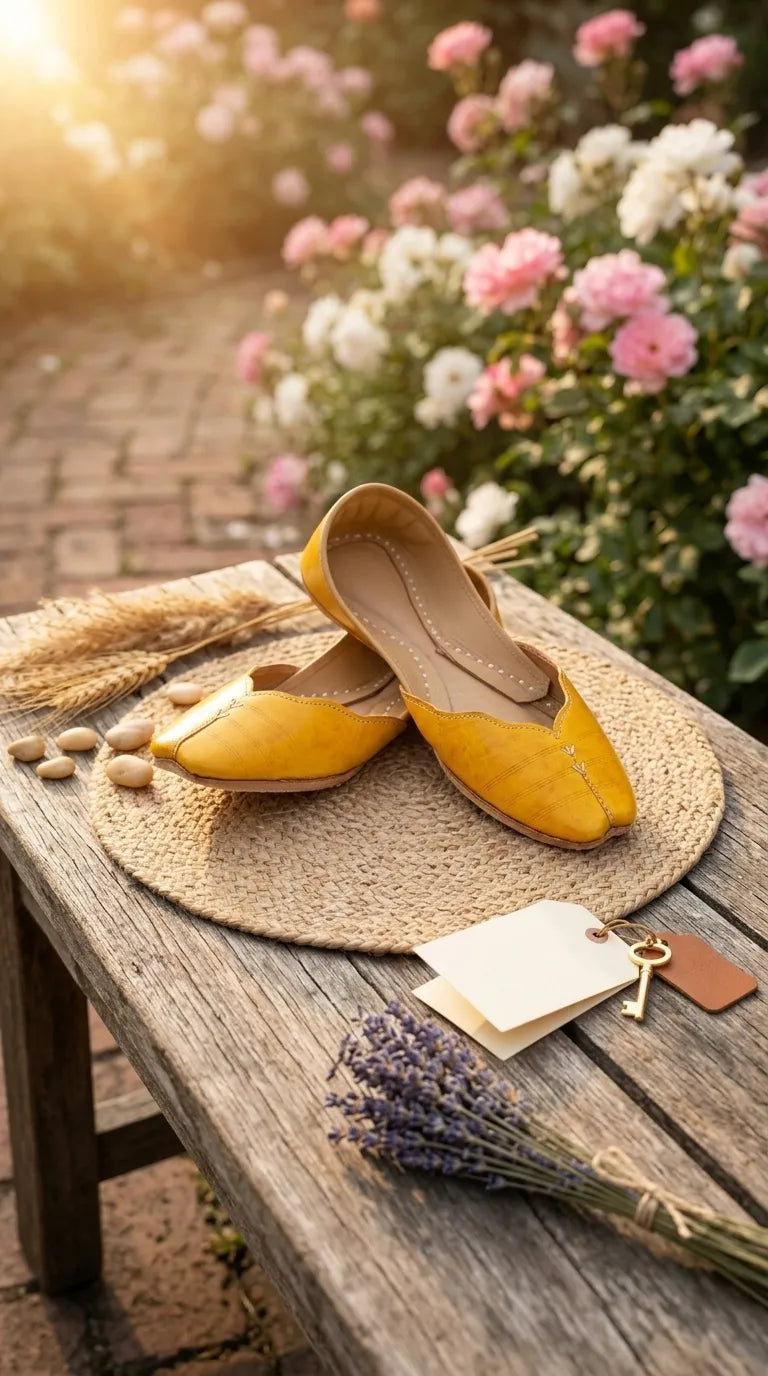 Yellow Leather Khussa For Women EC8882