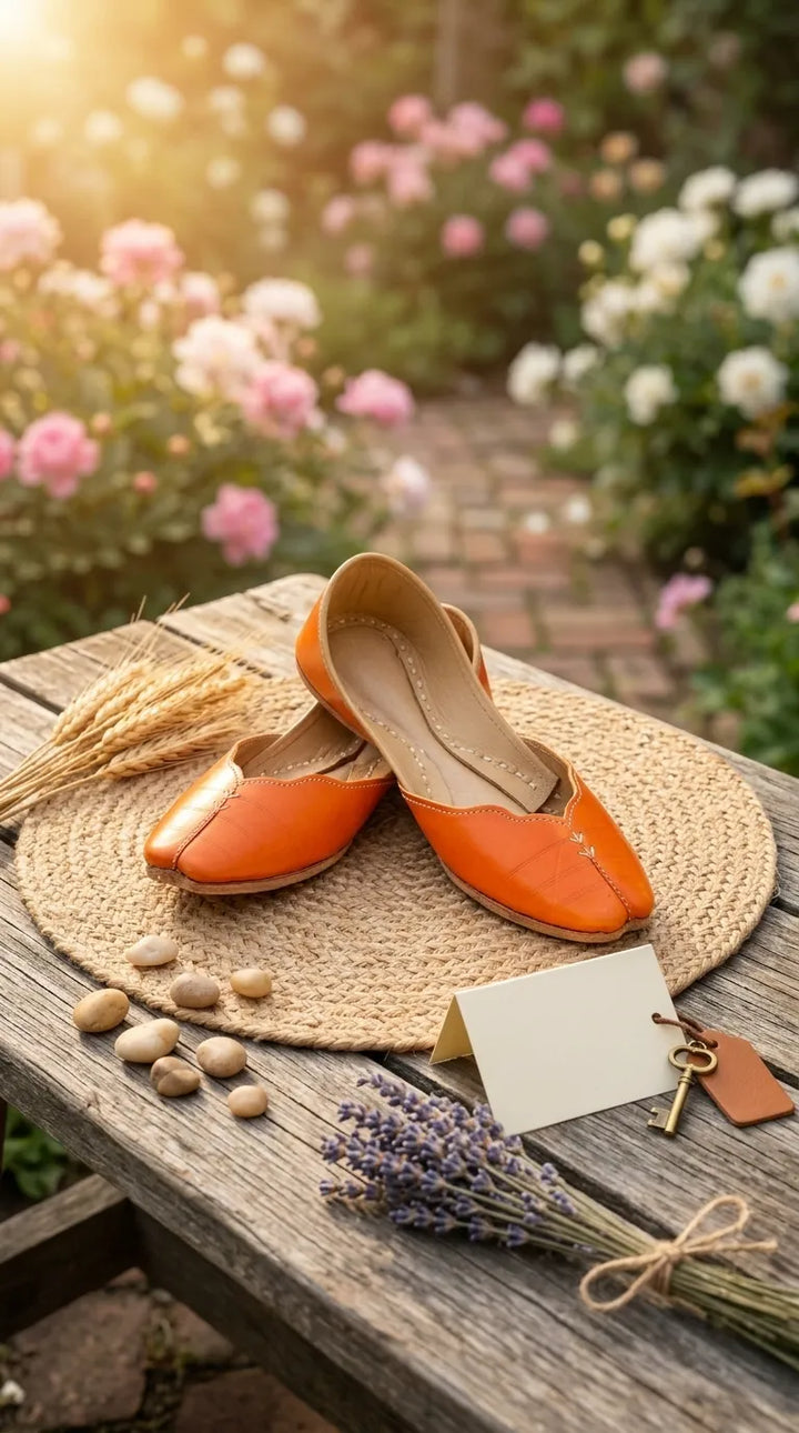 Orange Leather Khussa For Women EC8882