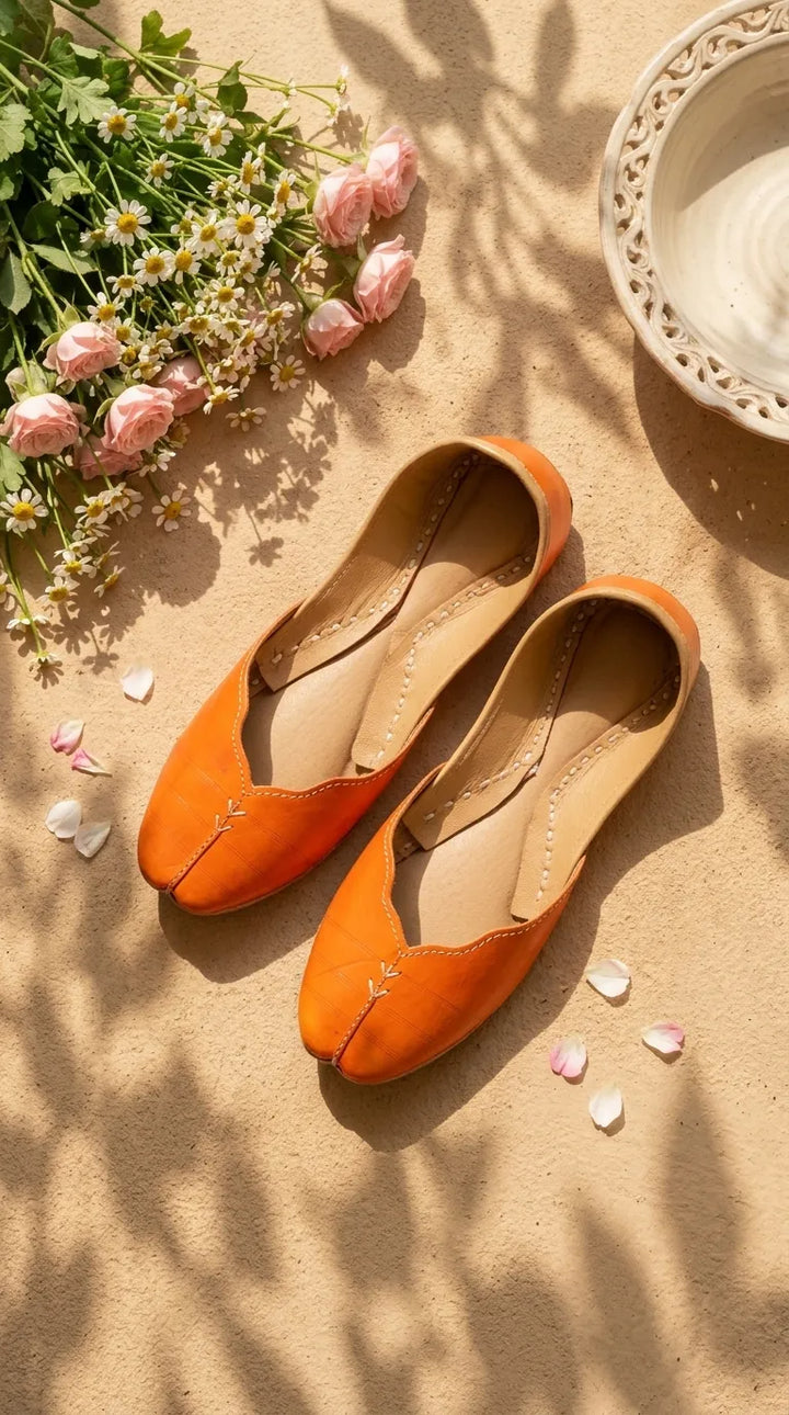 Orange Leather Khussa For Women EC8882