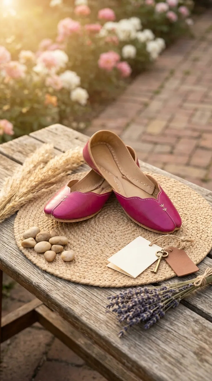 Pink Leather Khussa For Women EC8882