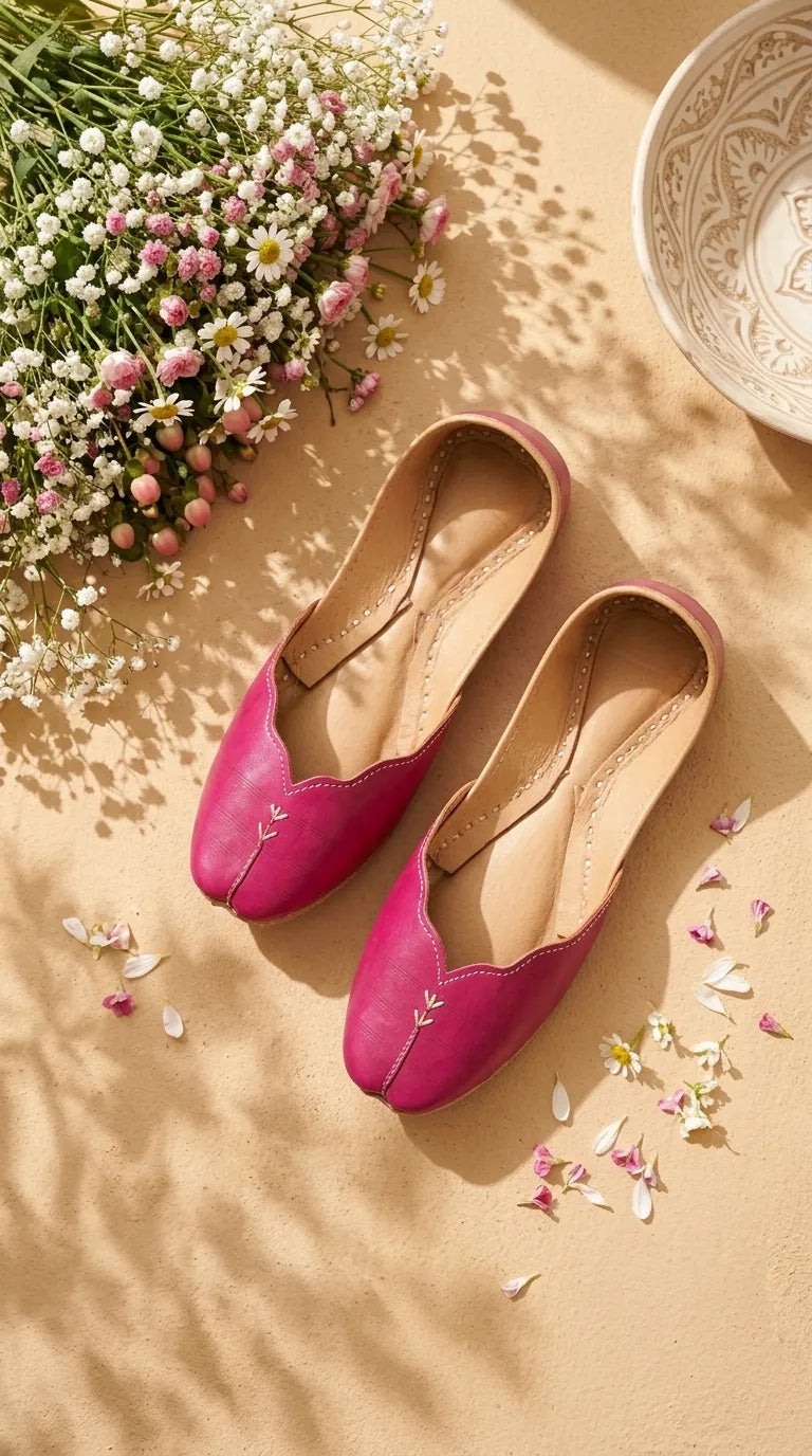 Pink Leather Khussa For Women EC8882