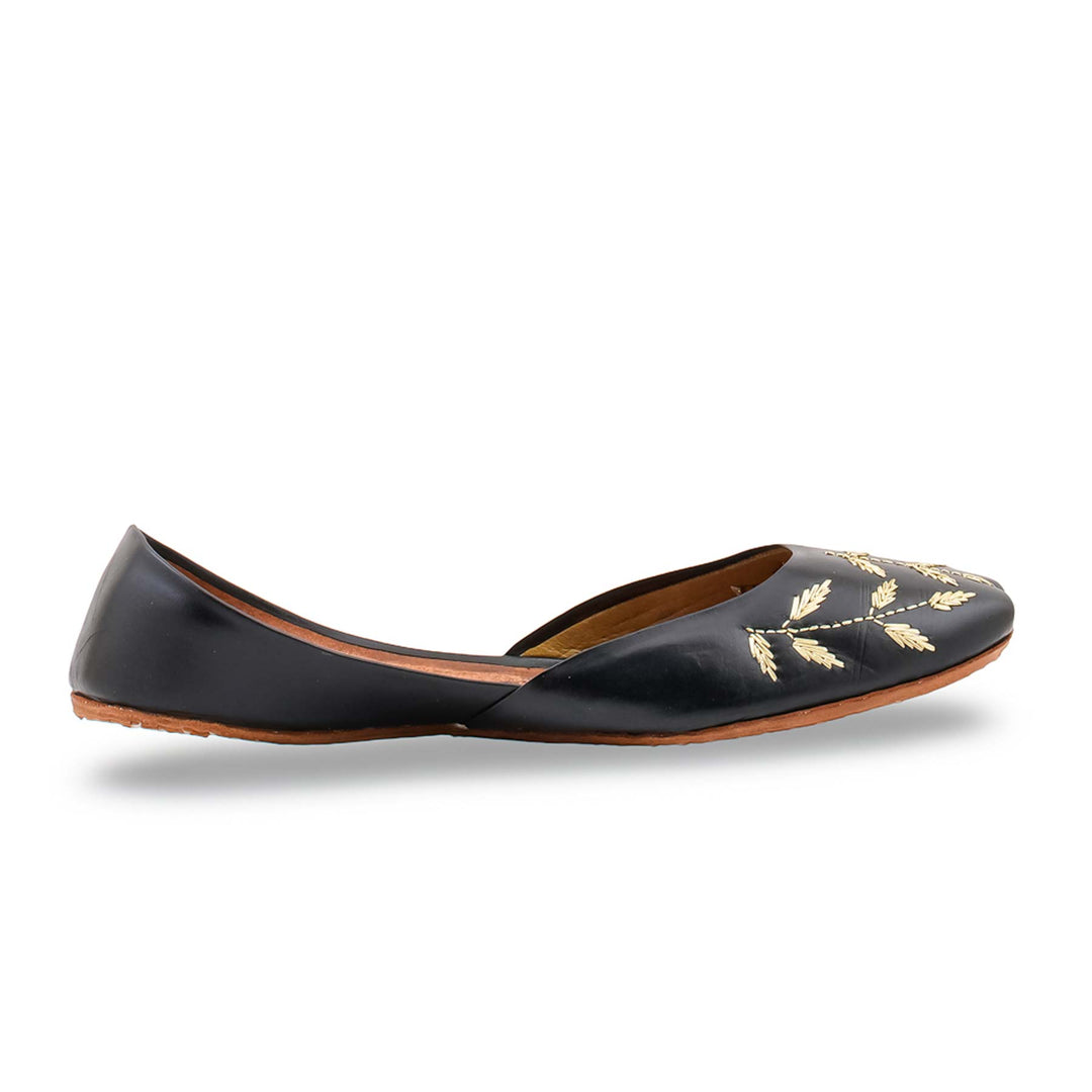 Black Leather Khussa For Women EC8889