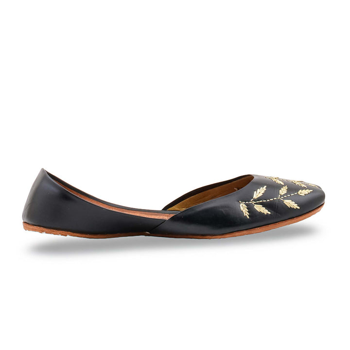 Black Leather Khussa For Women EC8889