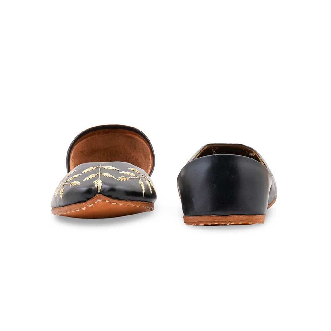 Black Leather Khussa For Women EC8889