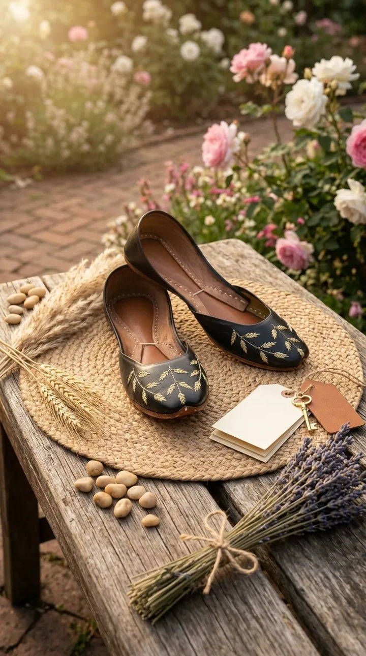 Black Leather Khussa For Women EC8889