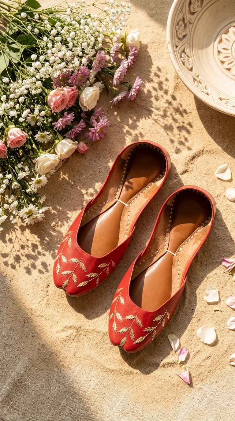 Red Leather Khussa For Women EC8889