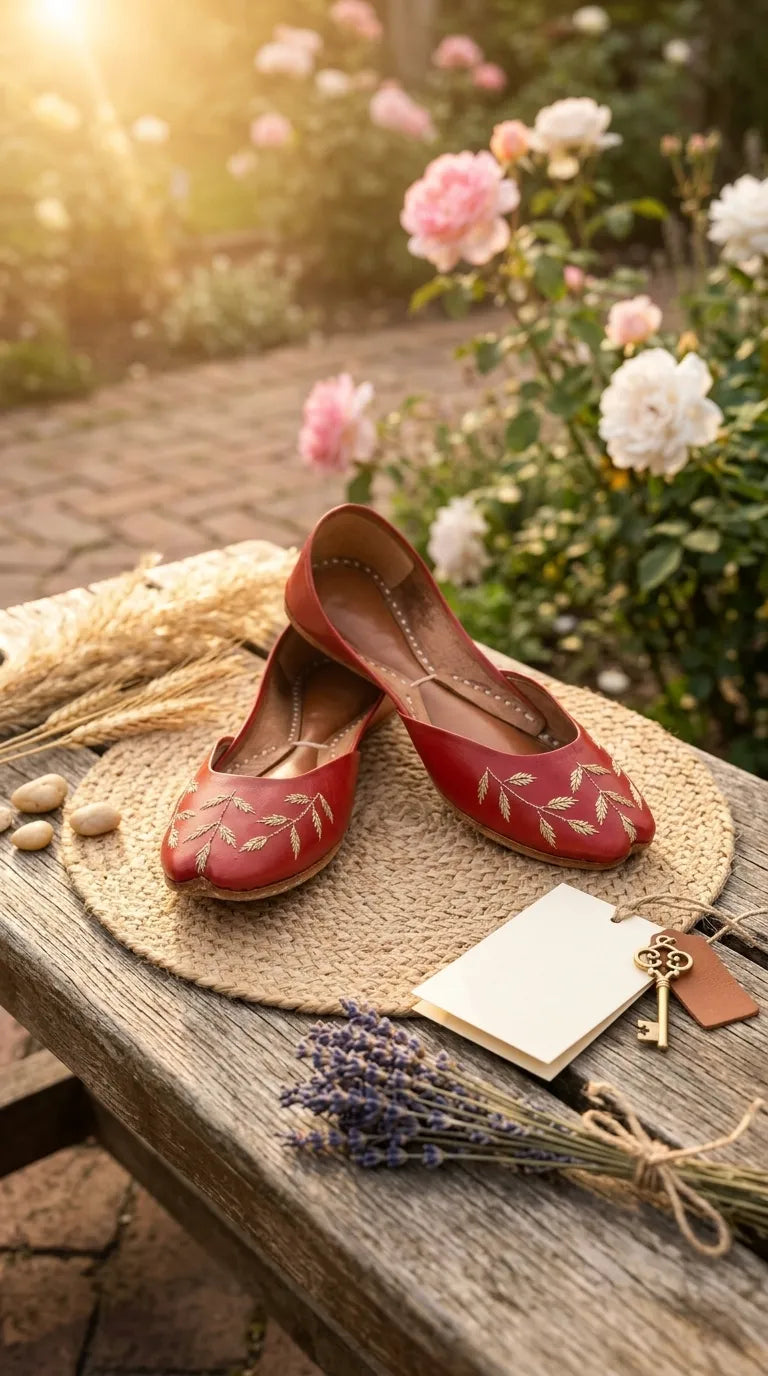 Red Leather Khussa For Women EC8889