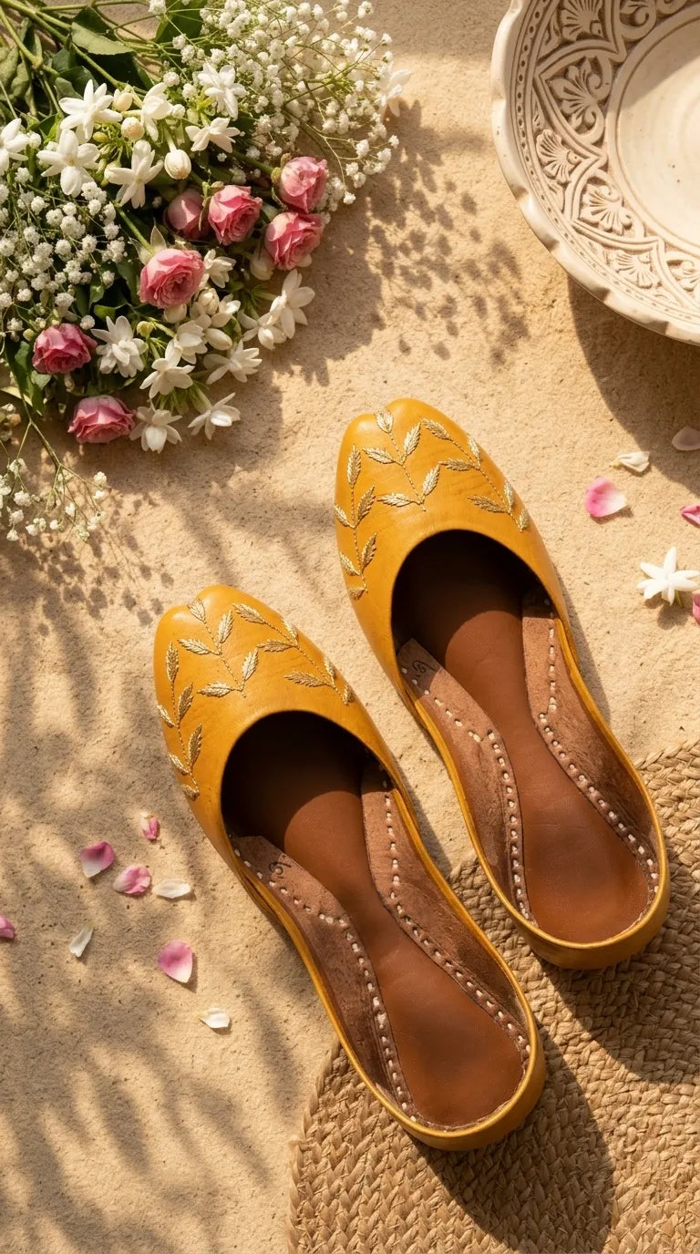 Yellow Leather Khussa For Women EC8889