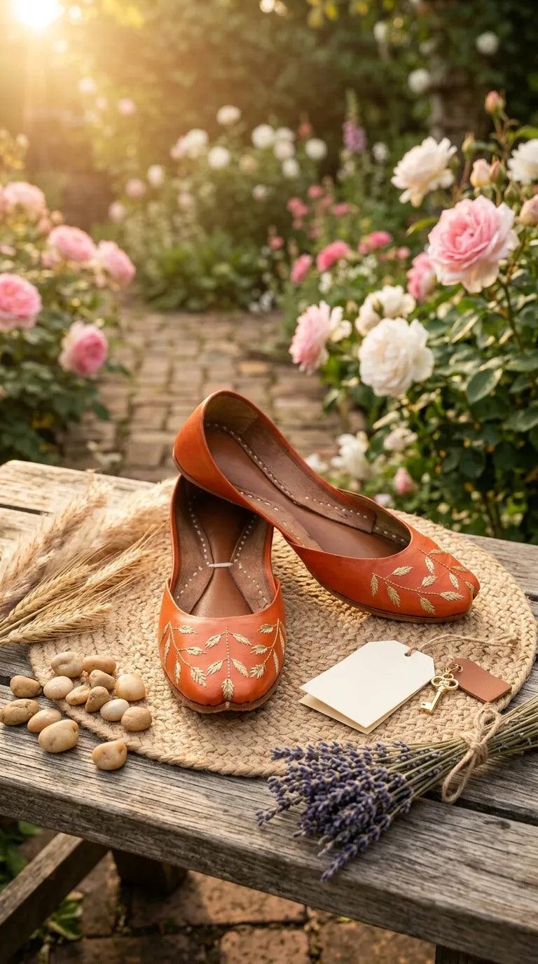 Orange Leather Khussa For Women EC8889