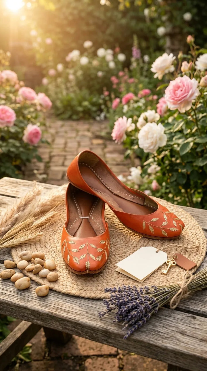 Orange Leather Khussa For Women EC8889