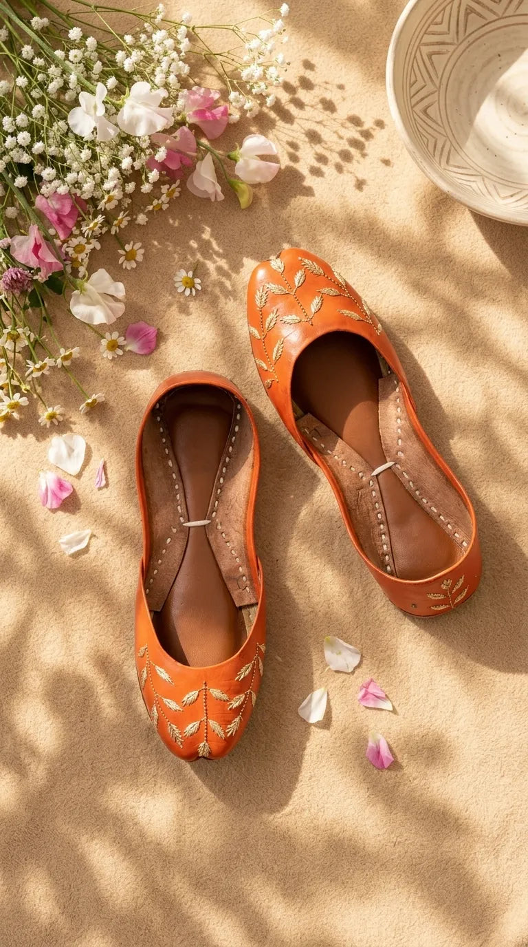 Orange Leather Khussa For Women EC8889