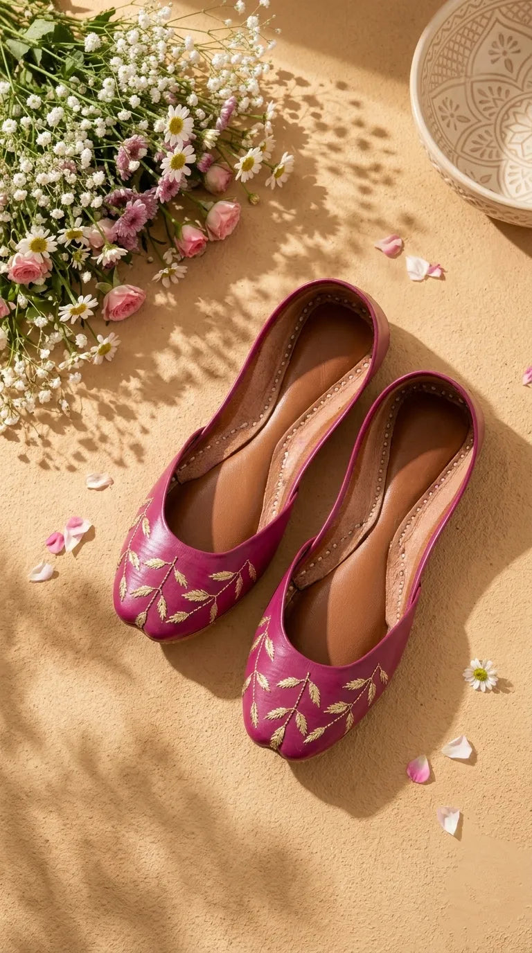 Pink Leather Khussa For Women EC8889
